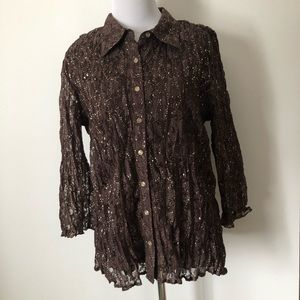 Essentials by Milano-Brown Button Up Lace Size XL
